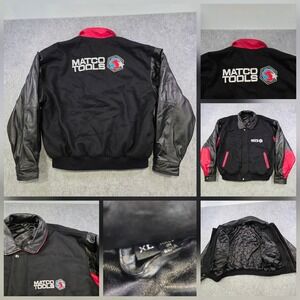 Matco Tools Jacket Mens XL Black Wool Leather‎ Varsity Bomber Quilted Lined Logo